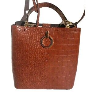 NEW GIANI BERNINI CrocEmbossed Pebble Crossbody Bag Brown Faux Leather Purse NWT